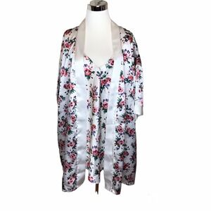 Grapefruit Womens 2 Piece Gown & Robe No Size Tag Pockets Belt Floral Rose Print